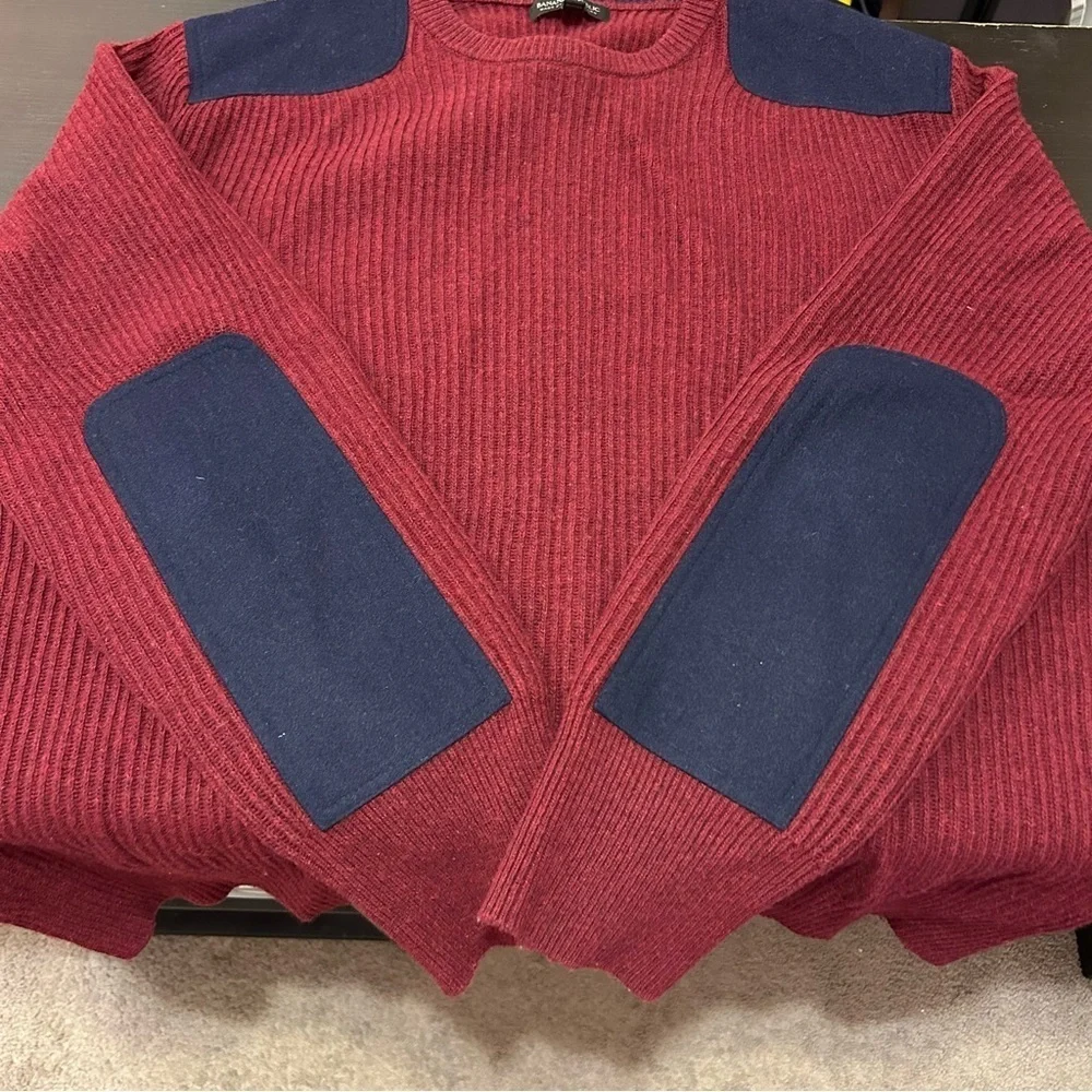 Banana Republic Sweater Men's Shoulder and Elbow Patches Red Navy Size XL